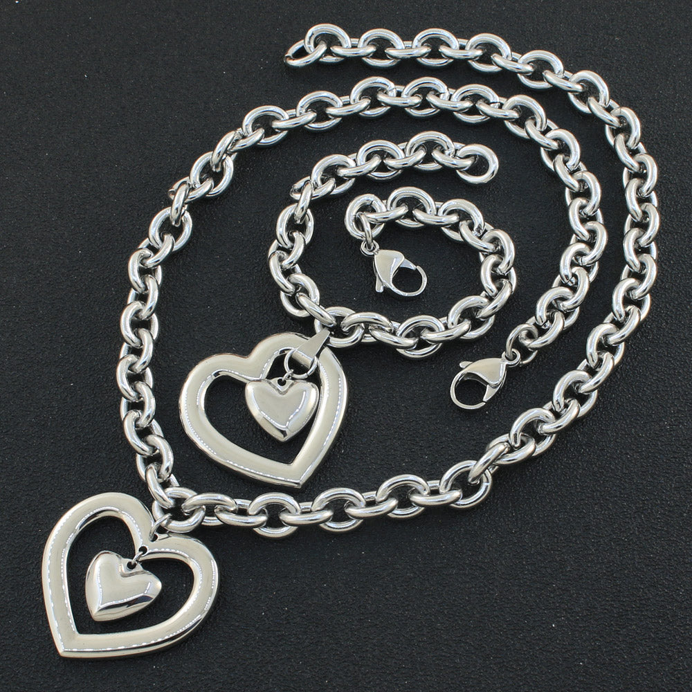 fashion Heart Jewelry gold color Necklace Bracelet stud earrings sets