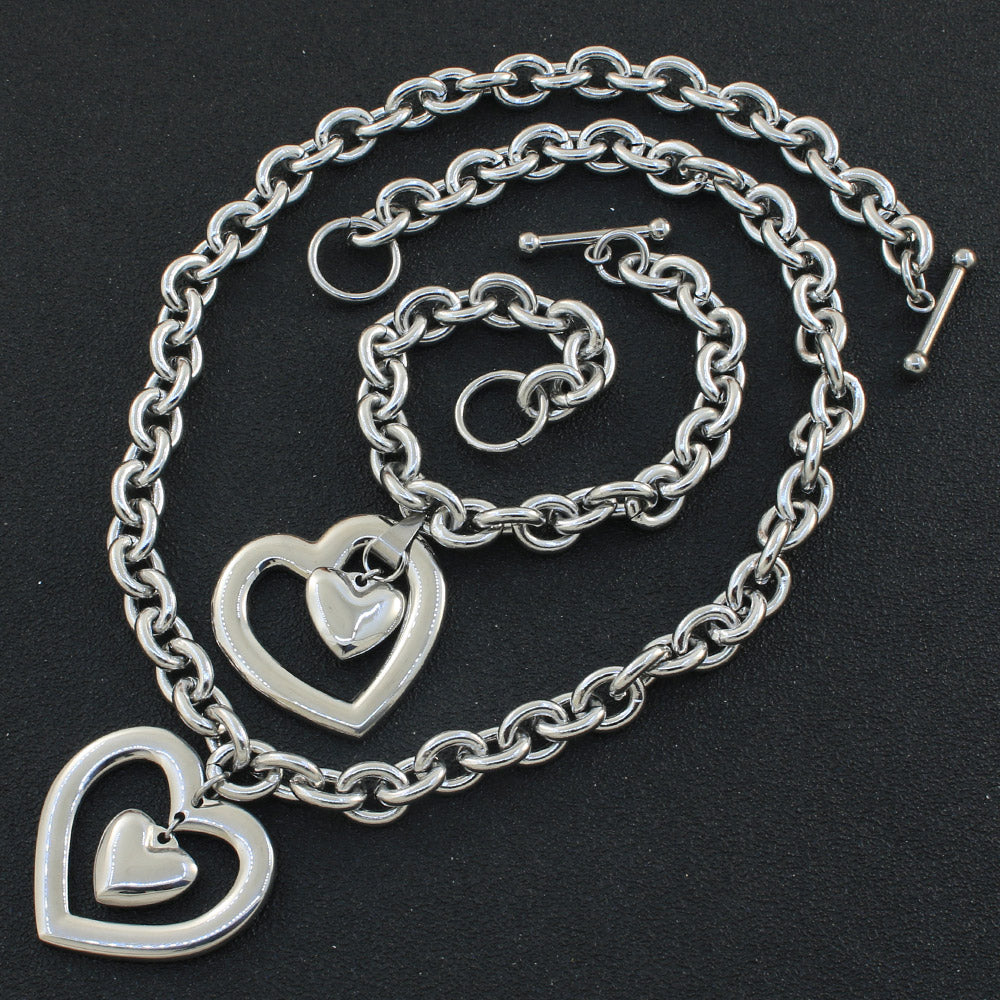fashion Heart Jewelry gold color Necklace Bracelet stud earrings sets