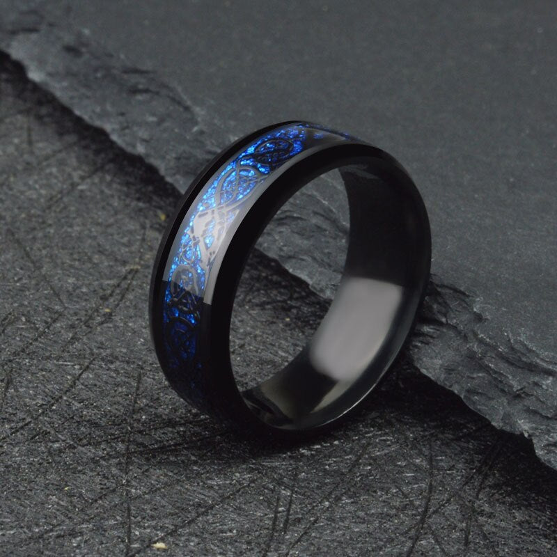 Titanium Steel Black Carbon Fiber Rings Red Blue Color for Mens