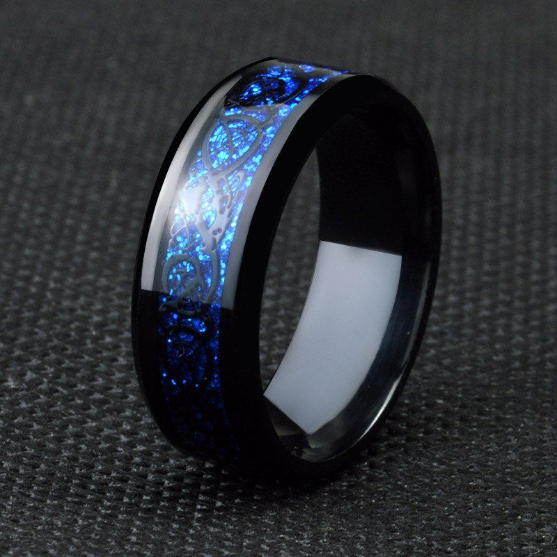 Titanium Steel Black Carbon Fiber Rings Red Blue Color for Mens