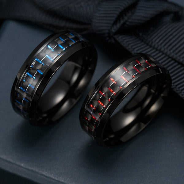 Titanium Steel Black Carbon Fiber Rings Red Blue Color for Mens