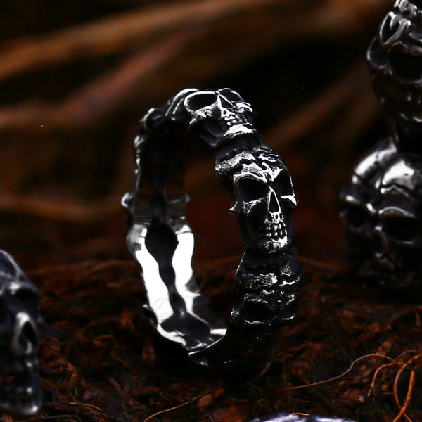 Anillo de calavera de ciclo punk de soldado de acero