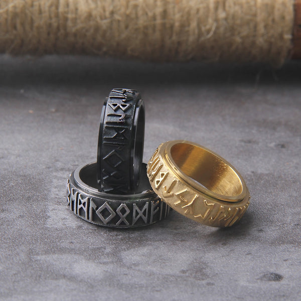 Anillo de runas vikingas giratorio de soldado de acero