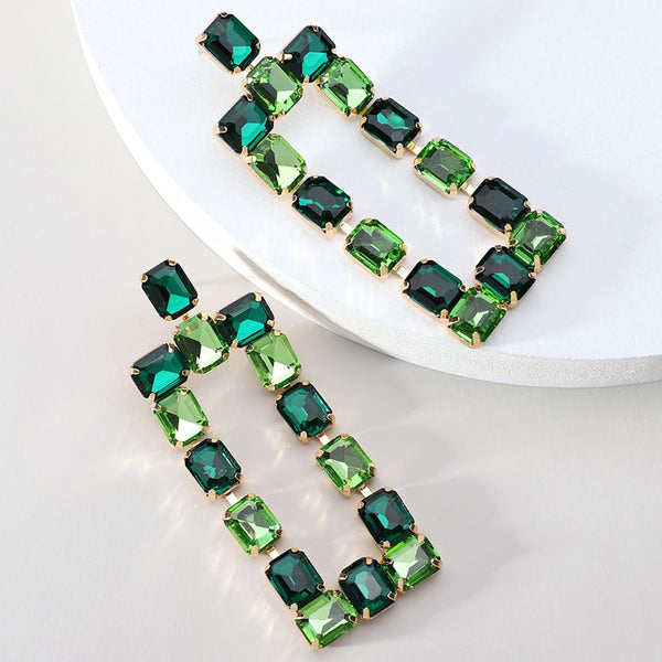 Pendientes largos colgantes vintage de cristal multicolor con forma rectangular para mujer