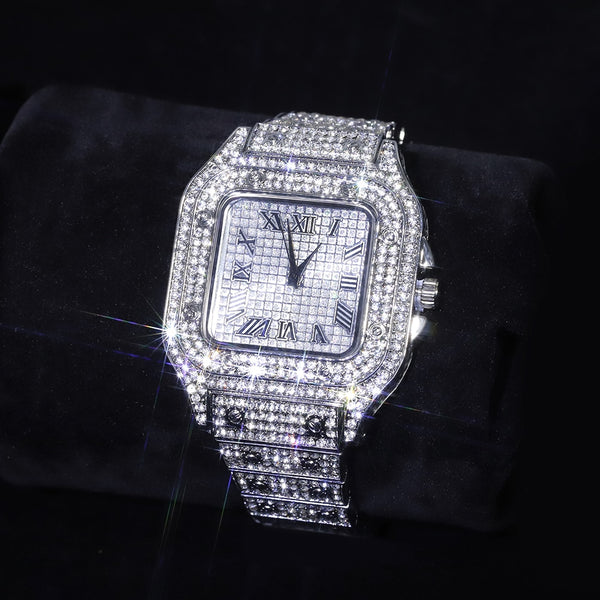 Hip Hop Iced Out Men Watch Square Diamond Quartz Luxury Mens Wrist Watches