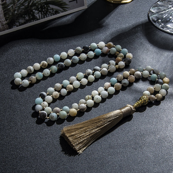 Cuentas de oración musulmanas Tasbih de 8 mm, amazonita mate anudada, 99 cuentas, joyería