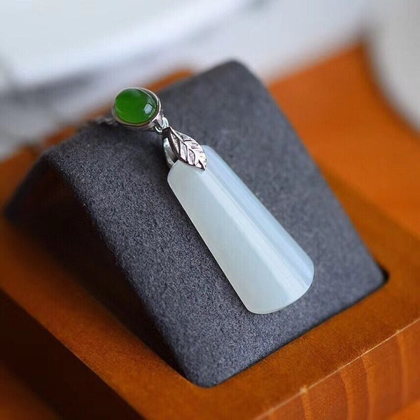 Nuevo collar con colgante geométrico de jade blanco hetiano natural original