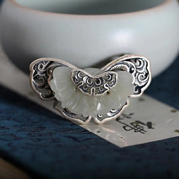 New original design inlaid natural chalcedony butterfly shape brooch pendant