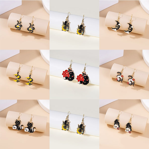 Pendientes góticos creativos de gato, serpiente, luna, águila y calavera oscura para mujer