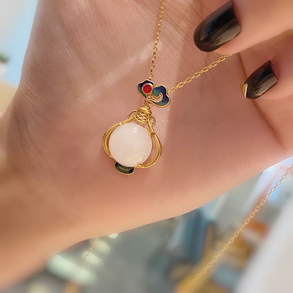 Collares colgantes de calabaza de calcedonia blanca natural