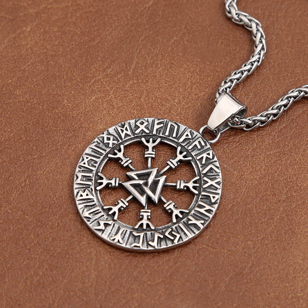 Collar vintage de acero inoxidable con runas vikingas de Odín nórdico para hombre, colgante de brújula vikinga