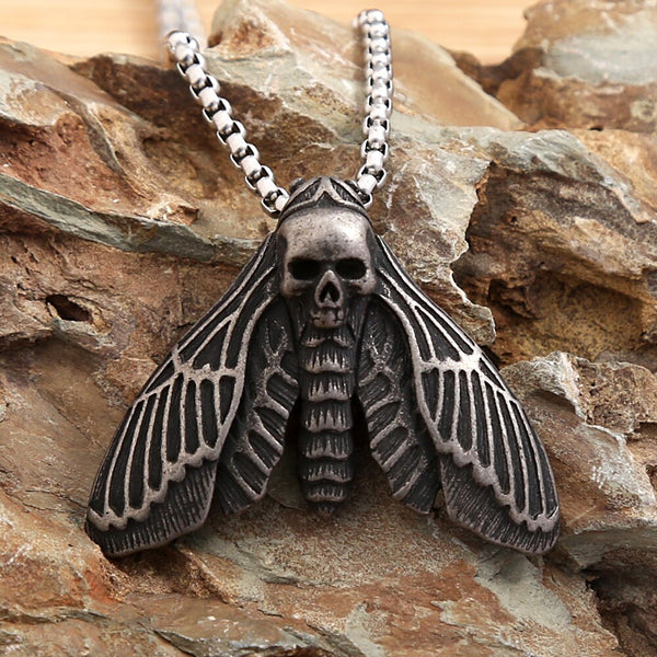 Nuevo y exclusivo collar con colgante de mariposa y polilla de acero inoxidable vintage para hombre