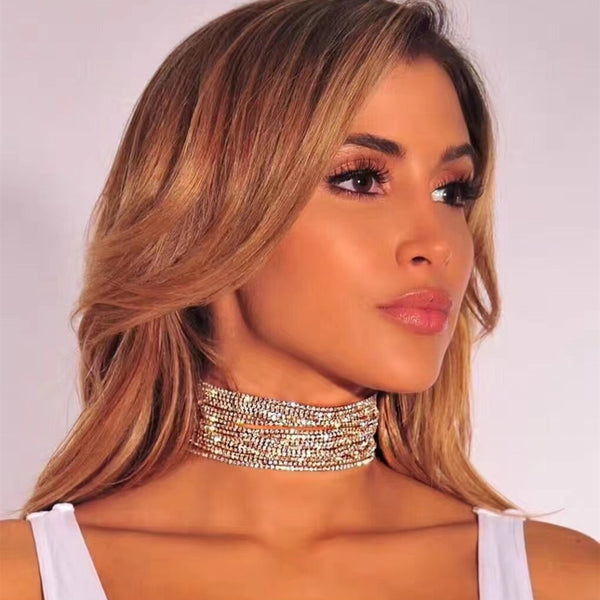 European and American summer women multi row Crystal Rhinestone Necklace