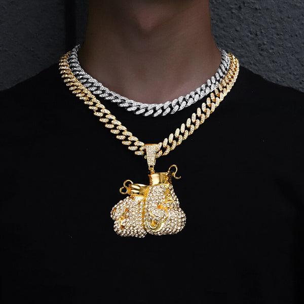 Ice Out Zircon Boxing Gloves Pendant Necklace for Men Women