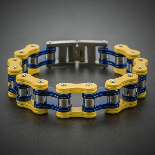 Pulseras para hombre, brazaletes azules de cadena de eslabones de motociclista y bicicleta para hombre y mujer.