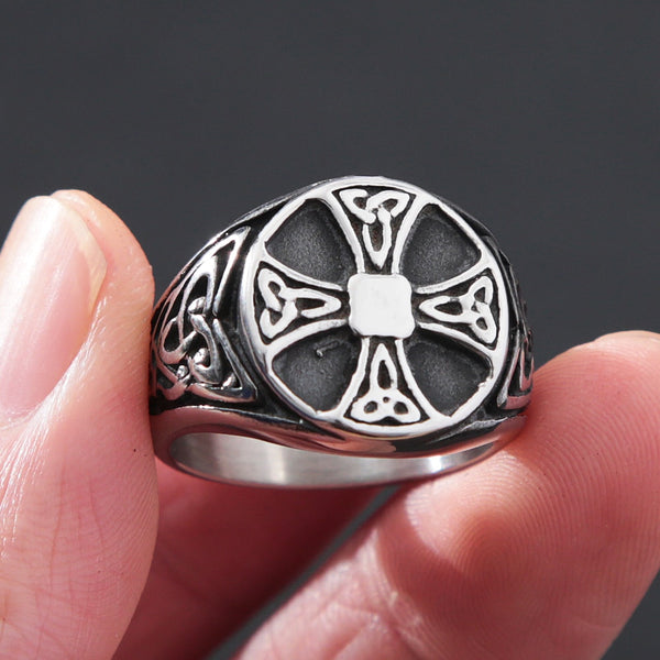 Anillo vikingo nórdico vintage para hombre, de acero inoxidable, con cruz y nudo celta vikingo.