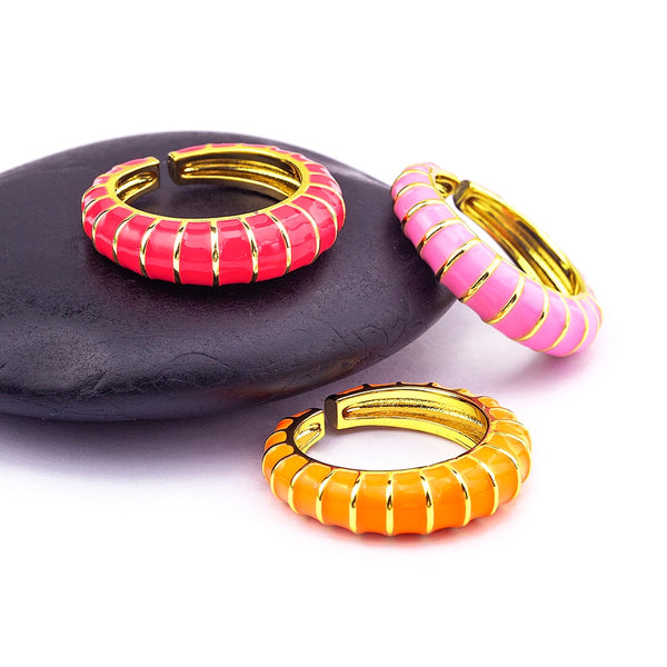Anillo ovalado en espiral con esmalte de 9 colores y aceite para mujer