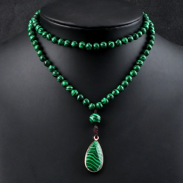 Collares y pulseras de cuentas de malaquita natural para mujer con colgantes de cuentas verdes