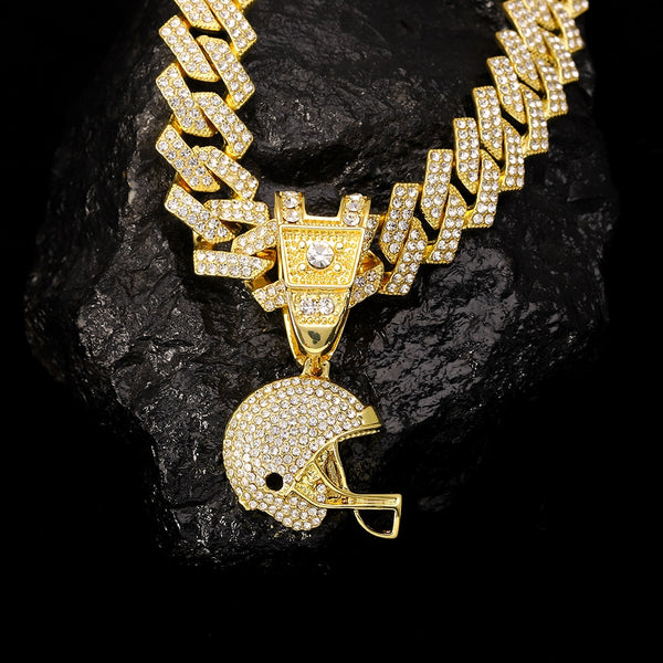 Hip Hop American Football Helmet Pendant Necklace