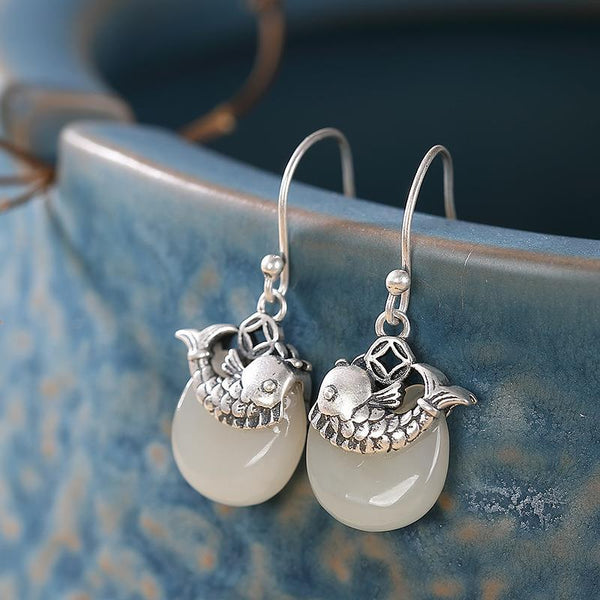 Nuevos pendientes Koi de jade blanco hetiano natural
