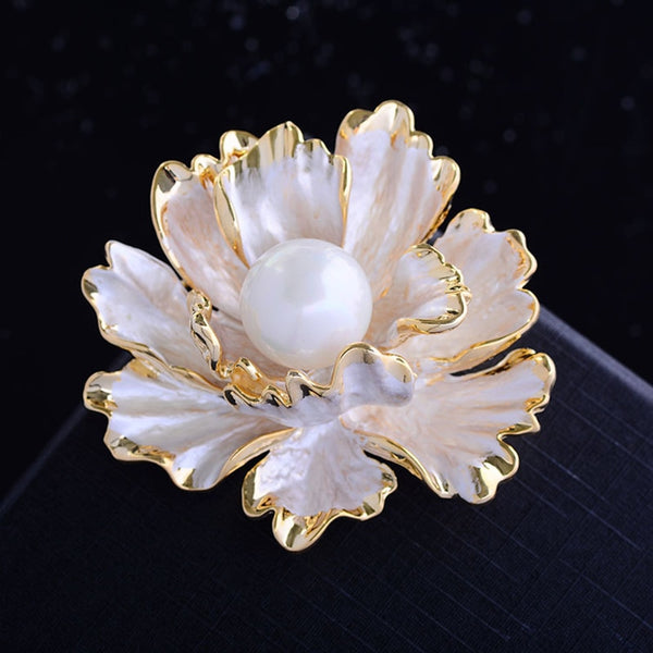 Imitation Pearl Peony Brooch Fashionable And Versatile New Year Gift