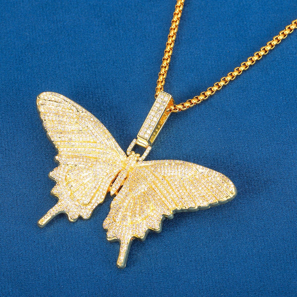 Nuevo colgante de mariposa grande con microincrustaciones de circonita y cadena para hombres y mujeres
