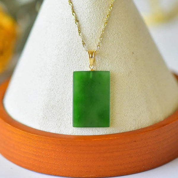 Collar con colgante rectangular de jaspe hetiano natural de artesanía clásica para mujer