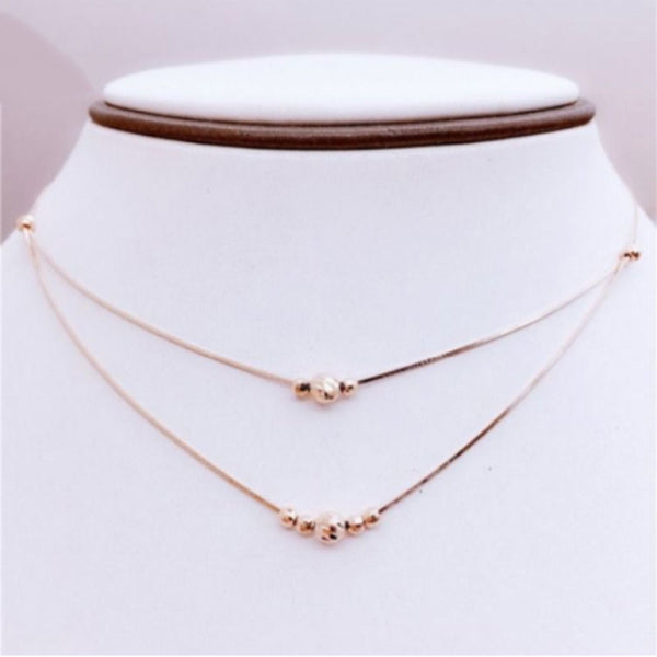 Collar de cadena de cuentas geométricas de doble capa de oro púrpura 585