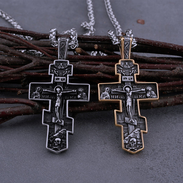 Collar con cruz de Jesús de acero inoxidable 316L, colgante con amuleto religioso para hombre