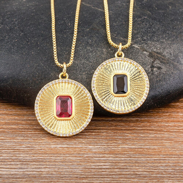 Nuevos collares colgantes de circonita de 4 colores con forma redonda para mujer