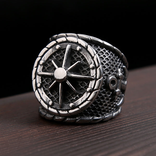 Anillo de brújula vikinga nórdica vintage de acero inoxidable para hombre