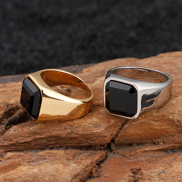Anillo de piedra negra de nuevo diseño para hombres y mujeres.
