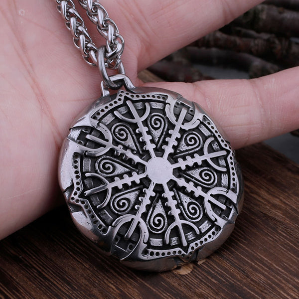 Collar de acero inoxidable con runas y brújula vikinga nórdica Vegvisir para hombre