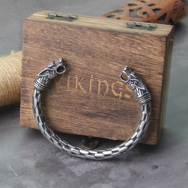 Pulsera nórdica vikinga de acero inoxidable con diseño de dragón para hombre