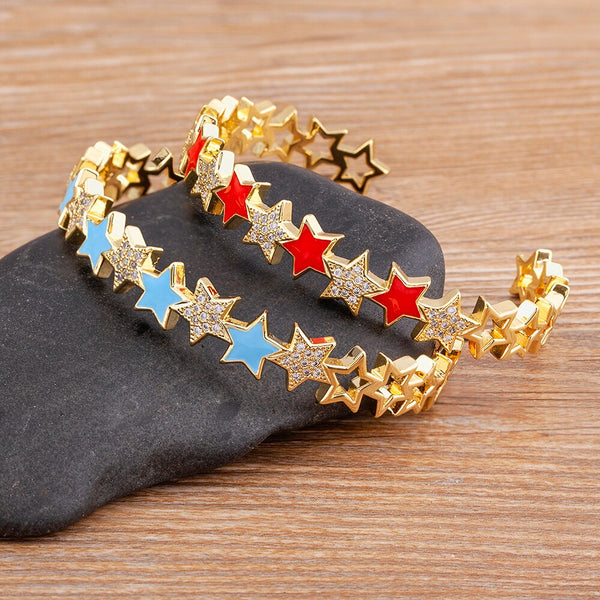Pulseras elegantes clásicas de cristal abiertas en 5 colores para mujer
