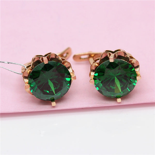 Pendientes de flor de esmeralda con incrustaciones de oro rosa de 14 quilates y baño de oro púrpura 585 para mujer