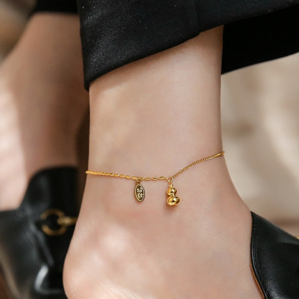 Tobillera de cadena bohemia de color dorado para mujer