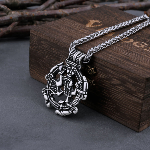 Collar con amuleto vikingo de acero inoxidable con runas y colgante de dios Borre del Valhalla para hombre
