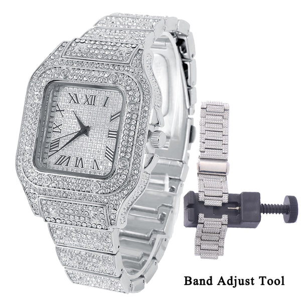 Iced Out Square Men Watches Luxury Full Diamond Hip Hop Watch
