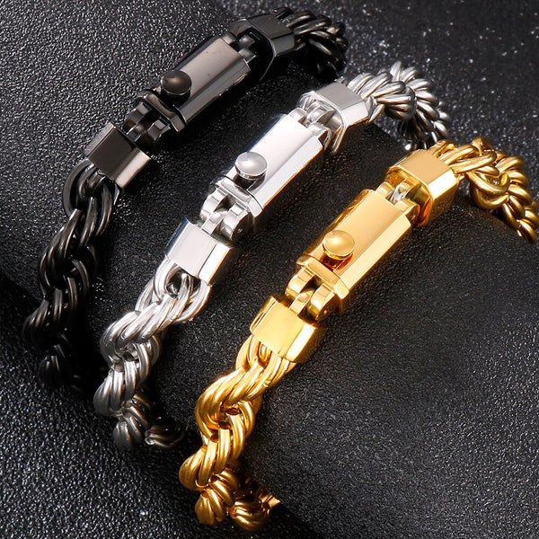 Pulsera de acero inoxidable para hombre, cadena de eslabones trenzados de 10 mm