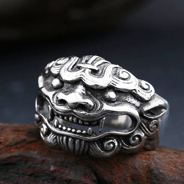 Anillo Kirin de estilo chino retro para hombre