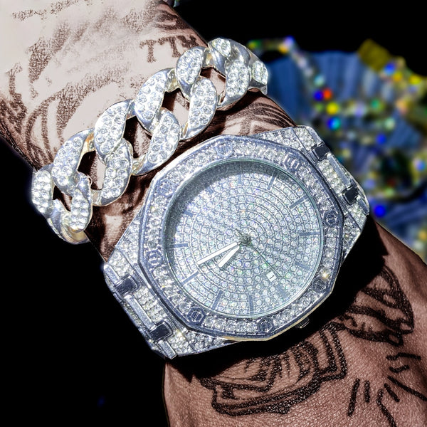 Full Iced Out Watch for Women Bling Bling Cuban Tennis Chains Bracelets