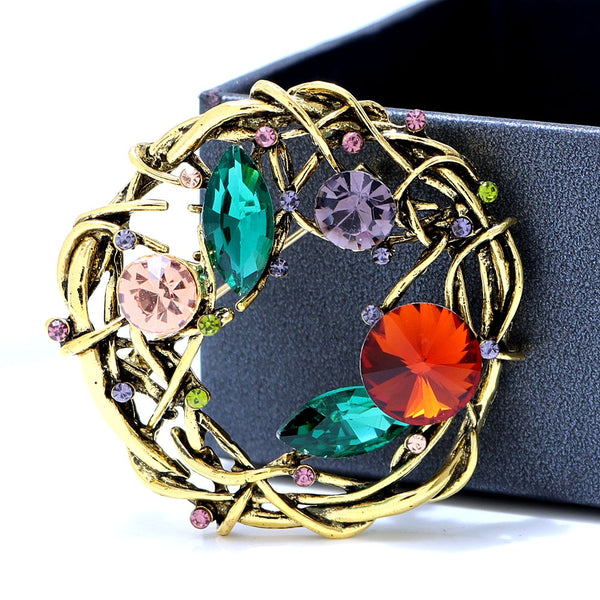 Round Rhinestone Vintage Brooch Pin Winter Coat