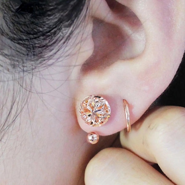 rose gold round flower U-shaped earring for women