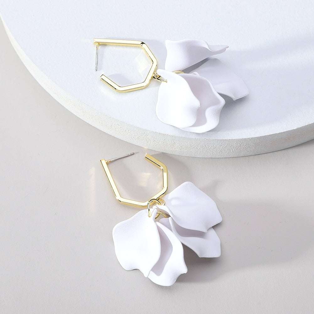 Fashion Acrylic Flower Petals Korean Long Dangle Earrings For Women