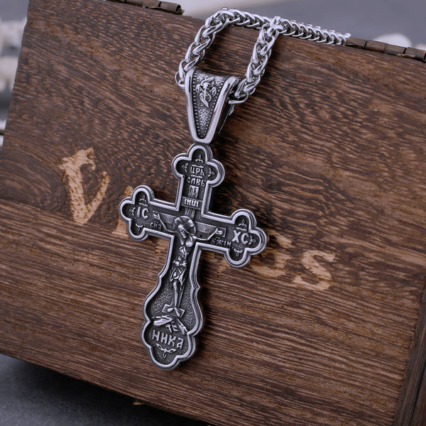Collar con cruz católica de acero inoxidable para hombre con colgante de fe en Jesucristo