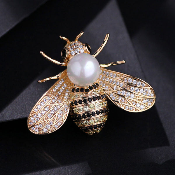 Broches de abeja, escarabajo, cristal, perla, alfiler, metal, lindo insecto, joyería, accesorios para hombres y mujeres
