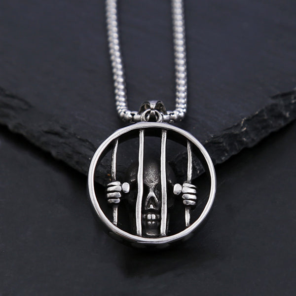Vintage Creative 316L Stainless Steel Cage Skull Pendant Necklace