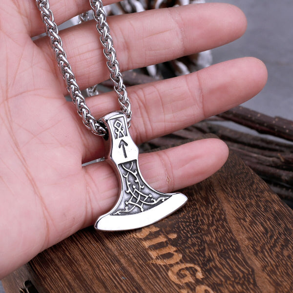 Collar de acero inoxidable con hacha vikinga y runa de Odín para hombre, estilo hip hop, estilo motero, colgante vintage