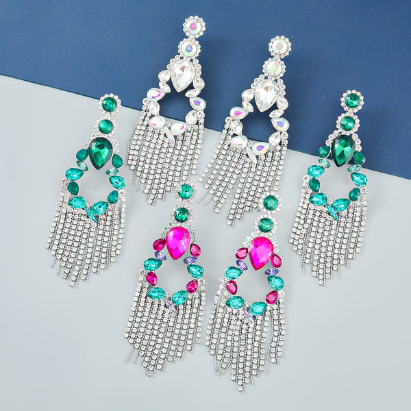 Pendientes geométricos pop de metal con diamantes de imitación para mujer